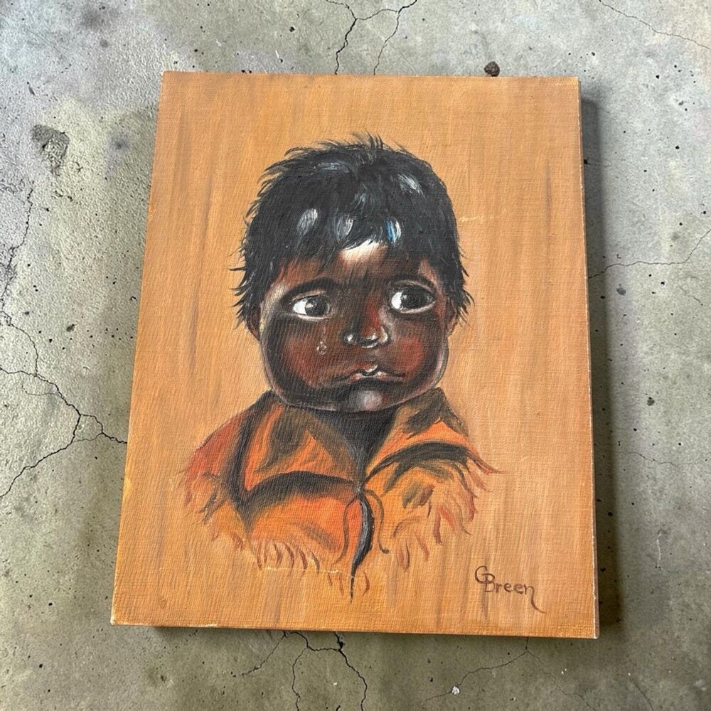 Original Oil Painting On Canvas Native American Boy 8āx10ā G Breen Signed